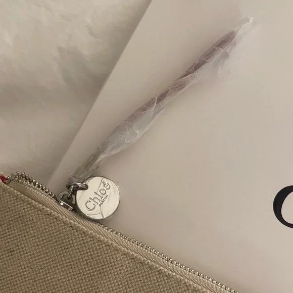 NWT Chloé Beige and Red Canvas Pouch - Picture 3 of 4